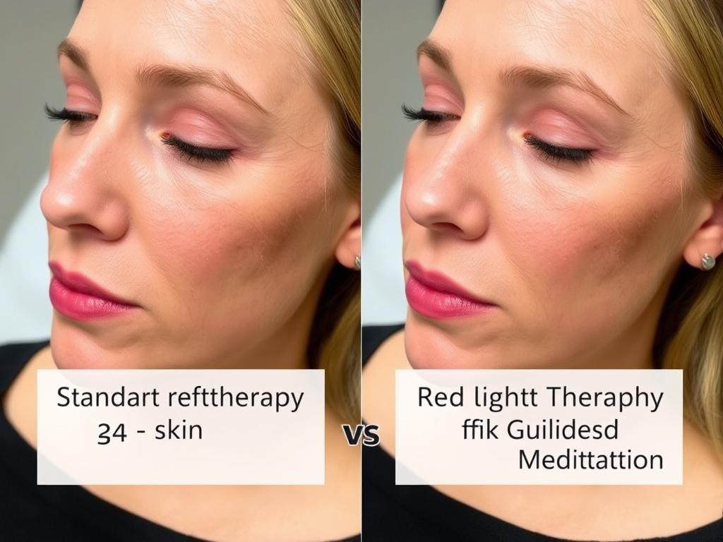 Before and after comparison showing improved results when combining guided meditation with red light therapy