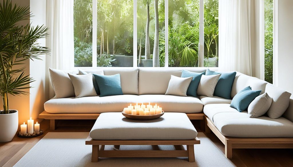 comfortable meditation space with cushions and candles