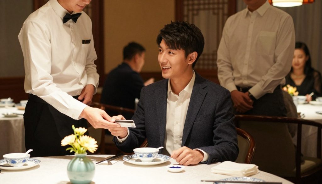 man paying bill restaurant date